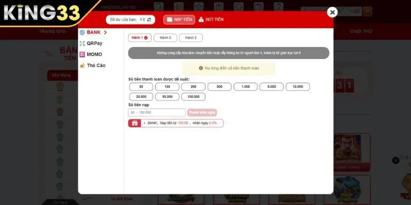 Dễ dàng nạp rút tiền