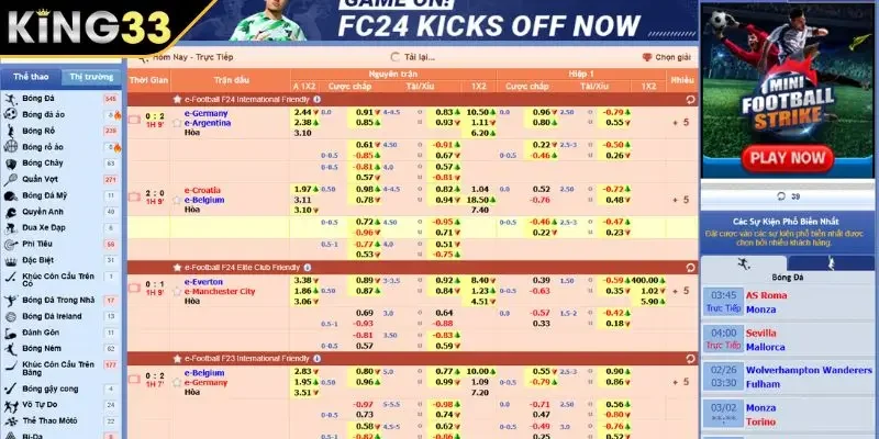 Tỷ lệ cược kèo châu Âu Tỷ lệ cược kèo châu Âu